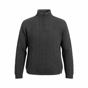 Carraig Donn Aran Fisherman Quarter Zip Sweater Mens XL Grey Wool Ireland Nordic